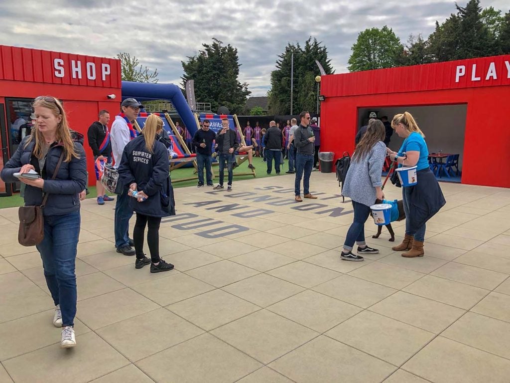 Crystal Palace fan zone flooring supported by buzon pedestals