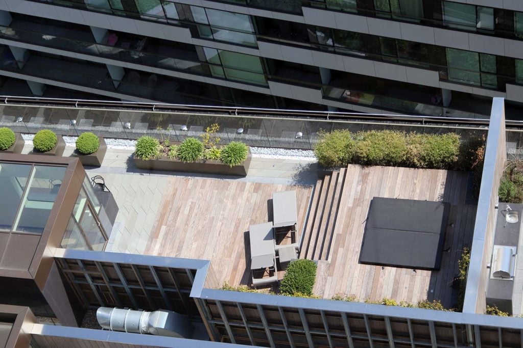 aerial shot of rooftop decking